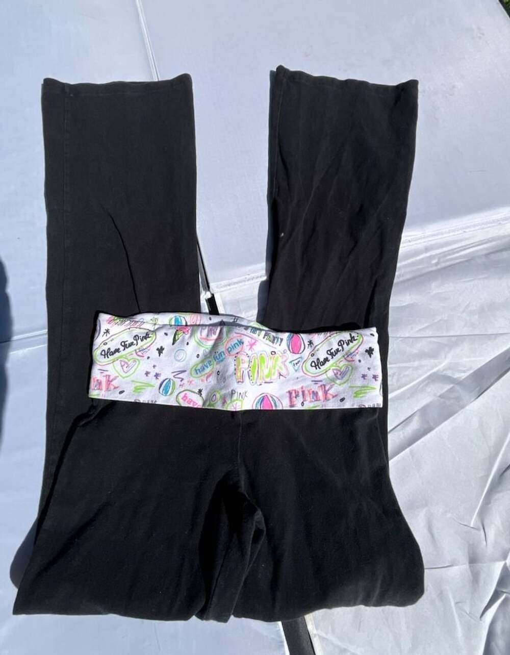 Pink Victoria's Secret Foldover Flare Leggings Size S Black Graphic